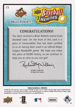 2008 Upper Deck Baseball Heroes - Memorabilia Light Blue #15 Brian Roberts Back