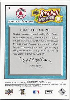 2008 Upper Deck Baseball Heroes - Memorabilia Light Blue #23 Jonathan Papelbon Back