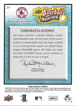 2008 Upper Deck Baseball Heroes - Memorabilia Light Blue #24 Jacoby Ellsbury Back
