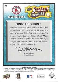 2008 Upper Deck Baseball Heroes - Memorabilia Light Blue #25 Kevin Youkilis Back