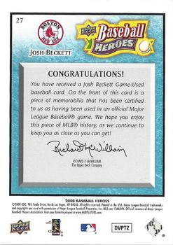 2008 Upper Deck Baseball Heroes - Memorabilia Light Blue #27 Josh Beckett Back