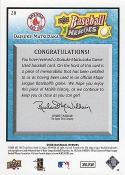 2008 Upper Deck Baseball Heroes - Memorabilia Light Blue #28 Daisuke Matsuzaka Back