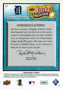 2008 Upper Deck Baseball Heroes - Memorabilia Light Blue #62 Magglio Ordonez Back