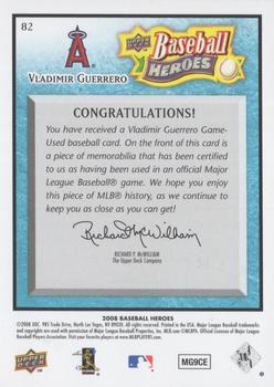 2008 Upper Deck Baseball Heroes - Memorabilia Light Blue #82 Vladimir Guerrero Back