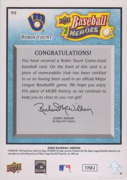 2008 Upper Deck Baseball Heroes - Memorabilia Light Blue #99 Robin Yount Back