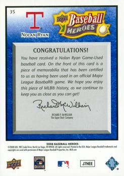 2008 Upper Deck Baseball Heroes - Memorabilia Navy Blue #35 Nolan Ryan Back