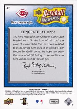 2008 Upper Deck Baseball Heroes - Memorabilia Navy Blue #47 Ken Griffey Jr. Back
