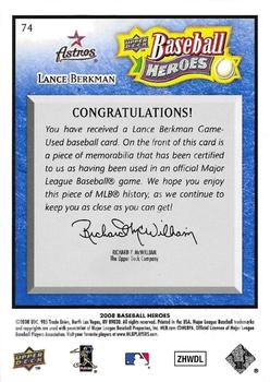 2008 Upper Deck Baseball Heroes - Memorabilia Navy Blue #74 Lance Berkman Back