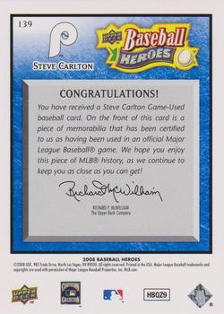 2008 Upper Deck Baseball Heroes - Memorabilia Navy Blue #139 Steve Carlton Back