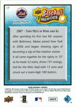 2008 Upper Deck Baseball Heroes - Light Blue #17 John Maine Back
