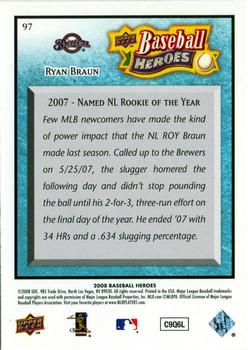 2008 Upper Deck Baseball Heroes - Light Blue #97 Ryan Braun Back