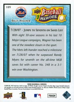 2008 Upper Deck Baseball Heroes - Light Blue #109 Billy Wagner Back
