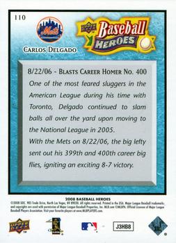 2008 Upper Deck Baseball Heroes - Light Blue #110 Carlos Delgado Back