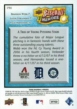 2008 Upper Deck Baseball Heroes - Light Blue #194 Brandon Webb / Justin Verlander / Felix Hernandez Back