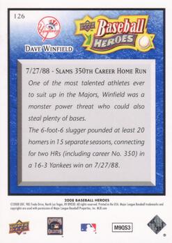 2008 Upper Deck Baseball Heroes - Navy Blue #126 Dave Winfield Back