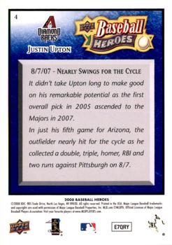 2008 Upper Deck Baseball Heroes - Navy Blue #4 Justin Upton Back