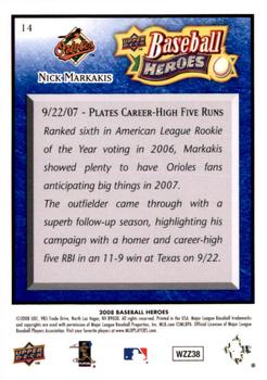 2008 Upper Deck Baseball Heroes - Navy Blue #14 Nick Markakis Back