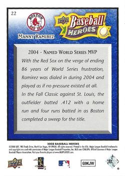2008 Upper Deck Baseball Heroes - Navy Blue #22 Manny Ramirez Back