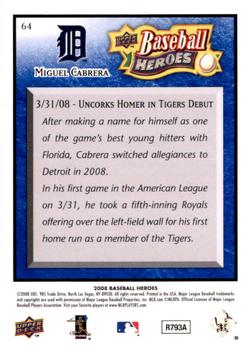 2008 Upper Deck Baseball Heroes - Navy Blue #64 Miguel Cabrera Back