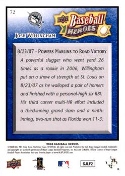 2008 Upper Deck Baseball Heroes - Navy Blue #72 Josh Willingham Back
