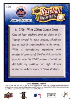 2008 Upper Deck Baseball Heroes - Navy Blue #106 Pedro Martinez Back