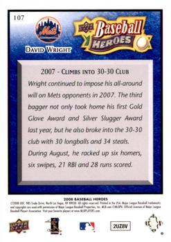 2008 Upper Deck Baseball Heroes - Navy Blue #107 David Wright Back