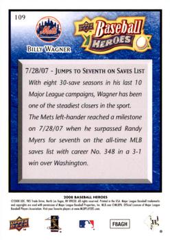 2008 Upper Deck Baseball Heroes - Navy Blue #109 Billy Wagner Back