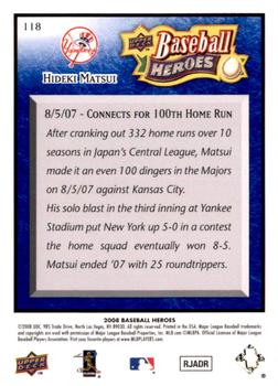 2008 Upper Deck Baseball Heroes - Navy Blue #118 Hideki Matsui Back