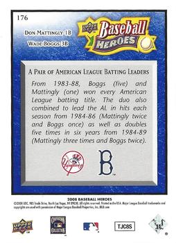 2008 Upper Deck Baseball Heroes - Navy Blue #176 Don Mattingly / Wade Boggs Back