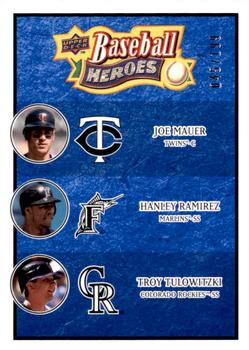 2008 Upper Deck Baseball Heroes - Navy Blue #192 Joe Mauer / Hanley Ramirez / Troy Tulowitzki Front