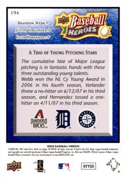 2008 Upper Deck Baseball Heroes - Navy Blue #194 Brandon Webb / Justin Verlander / Felix Hernandez Back