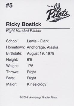 2003 Anchorage Glacier Pilots #NNO Ricky Bostick Back