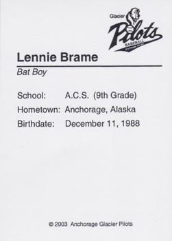 2003 Anchorage Glacier Pilots #NNO Lennie Brame Back