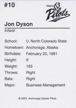 2003 Anchorage Glacier Pilots #NNO Jon Dyson Back