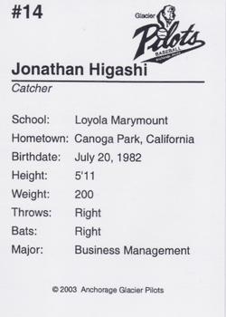 2003 Anchorage Glacier Pilots #NNO Jonathan Higashi Back
