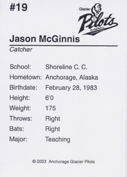 2003 Anchorage Glacier Pilots #NNO Jason McGinnis Back