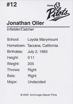 2003 Anchorage Glacier Pilots #NNO Jonathan Oller Back