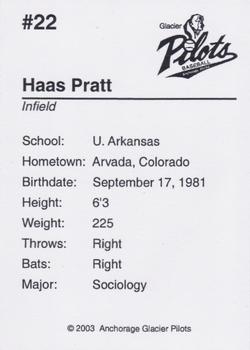 2003 Anchorage Glacier Pilots #NNO Haas Pratt Back