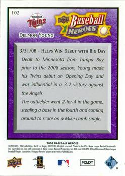 2008 Upper Deck Baseball Heroes - Purple #102 Delmon Young Back
