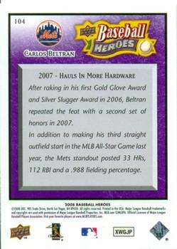 2008 Upper Deck Baseball Heroes - Purple #104 Carlos Beltran Back