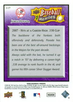 2008 Upper Deck Baseball Heroes - Purple #117 Jorge Posada Back
