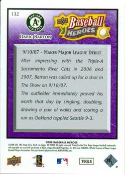 2008 Upper Deck Baseball Heroes - Purple #132 Daric Barton Back