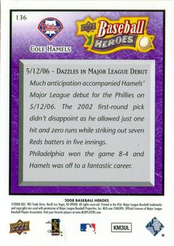 2008 Upper Deck Baseball Heroes - Purple #136 Cole Hamels Back