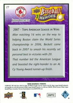 2008 Upper Deck Baseball Heroes - Purple #27 Josh Beckett Back