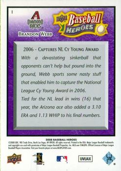 2008 Upper Deck Baseball Heroes - Purple #1 Brandon Webb Back