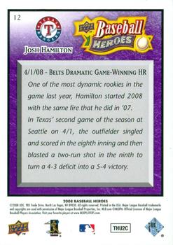 2008 Upper Deck Baseball Heroes - Purple #12 Josh Hamilton Back