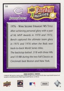 2008 Upper Deck Baseball Heroes - Purple #50 Johnny Bench Back