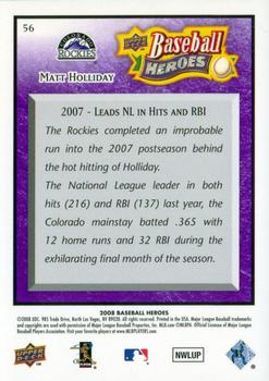 2008 Upper Deck Baseball Heroes - Purple #56 Matt Holliday Back
