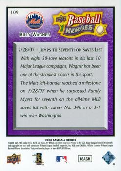 2008 Upper Deck Baseball Heroes - Purple #109 Billy Wagner Back
