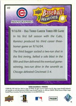 2008 Upper Deck Baseball Heroes - Purple #40 Aramis Ramirez Back